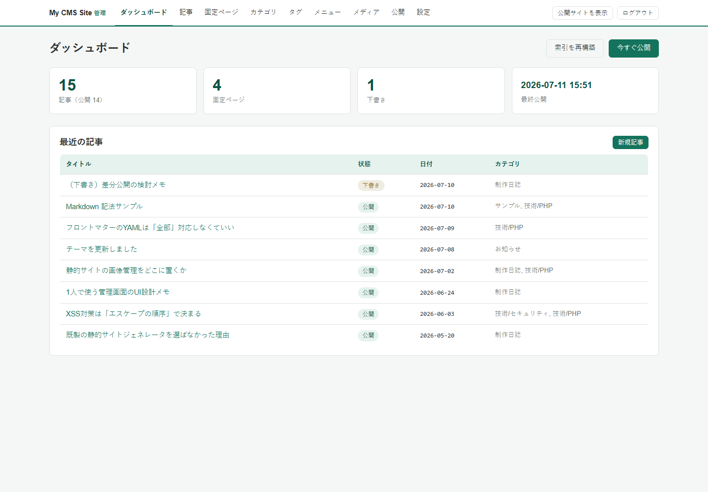 静的サイト生成CMS 追加スクリーンショット